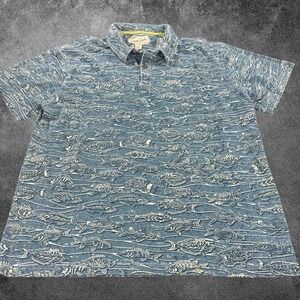 Crazy Shirts Hawaiian Polo Shirt Mens Large‎ Blue Fish Print Ocean Beach Cotton
